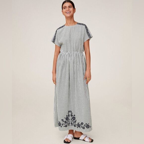 Mango Embroidered Dress Striped New - Picture 5 of 7